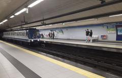 Madrid Metro train at Plaza de Castilla station on Line 1