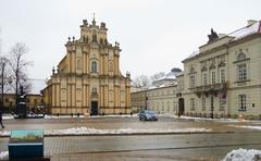 Visitation Order church in Warsaw with baroque architecture and green dome under blue sky