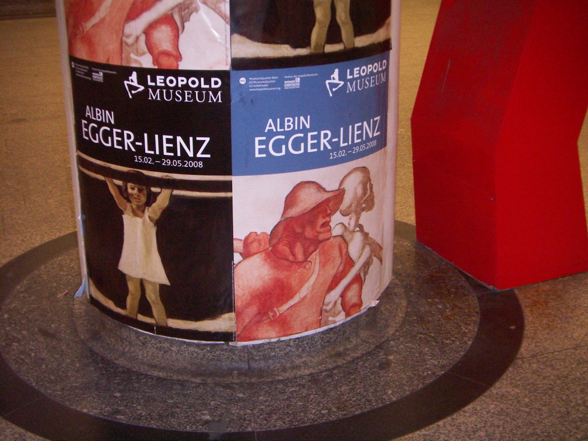 Posters at Volkstheater subway station in Vienna advertising Albin Egger Lienz exhibition at Leopold Museum