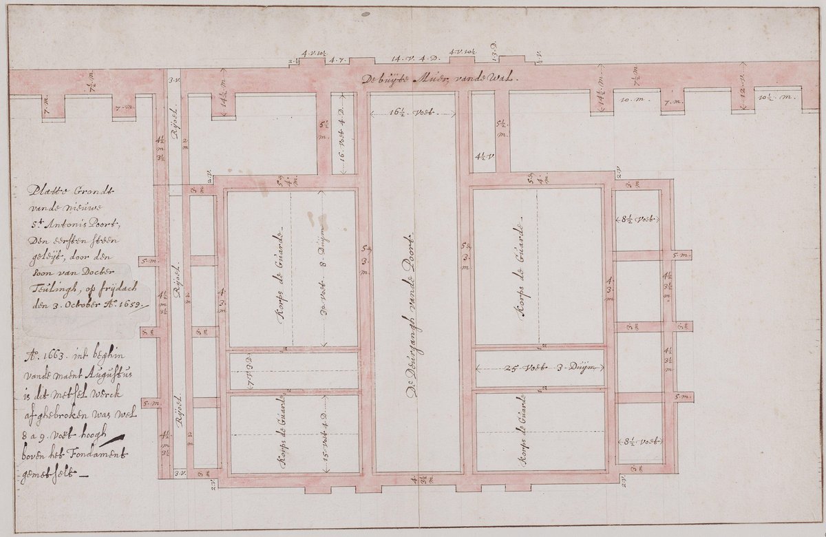 Architectural design drawing of the Muiderpoort or Sint Antoniespoort gate in Amsterdam, circa 1660-1750