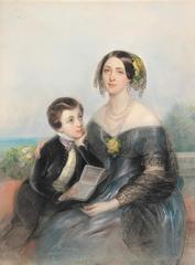 Portrait of Aurore Demidoff-Karamzine with her son seated on a balcony 1840s