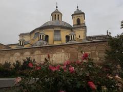 Rose garden with red and pink roses next to Real Basílica de San Francisco el Grande in Madrid
