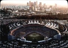 1987 Mother's Cookies Los Angeles Dodgers trading card checklist featuring Dodger Stadium and downtown Los Angeles skyline