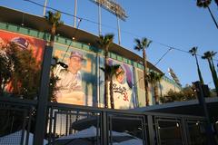 Giant posters of Dodger greats on the exterior of Dodger Stadium