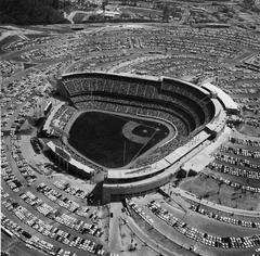 Dodger Stadium aerial view with baseball field and surrounding seating