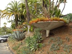Planters with greenery and flowers at Dodger Stadium