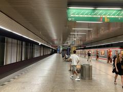 Entrance to Dejvická metro station in Prague with modern architectural design