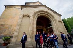 U.S Secretary of State John Kerry exiting Sioni Church in historic Tbilisi Georgia July 2016