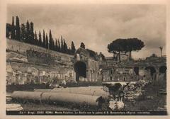 Ancient Roman stadium with palm tree on Palatine Hill