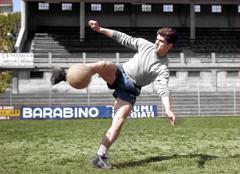 Italian footballer Gianni Rivera training with U.S. Alessandria at Giuseppe Moccagatta Stadium