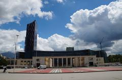 Mother Teresa Square in Tirana with new stadium under construction in background