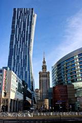 Panoramic view of Warsaw, Poland with historical buildings and cityscape under clear sky
