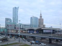 View of Rondo Czterdziestolatka and downtown Warsaw from a building at Aleje Jerozolimskie 83