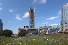 Construction site of Varso complex with cranes and buildings under construction