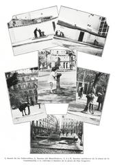 Public water fountains in various locations in Madrid, Spain in 1933, including Calle de las Tabernillas and near Escuela Infantil La Paloma
