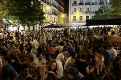 Crowd gathered at Plaza de Chueca during Madrid Orgullo 2016 pride celebration
