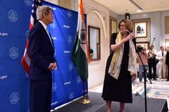 U.S. Charge d'Affaires Kathleen Stephens introducing U.S. Secretary of State John Kerry to Embassy New Delhi staff