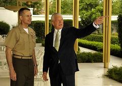 American Ambassador David Mulford showing U.S. Marine Gen. Peter Pace around American embassy in New Delhi 2006