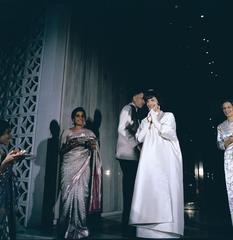 First Lady Jacqueline Kennedy attending a reception at the United States Embassy in New Delhi with US Ambassador John Kenneth Galbraith and his wife Kitty Galbraith
