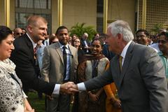 U.S. Secretary of State Rex Tillerson meeting Mission India personnel at U.S. Embassy New Delhi on October 25, 2017