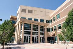 Columbine Hall main entrance with clear signage and glass doors at University of Colorado Colorado Springs UCCS
