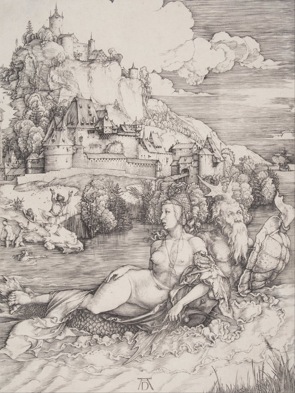 The Sea Monster by Albrecht Dürer, depicting a mythical sea creature seizing two nude women