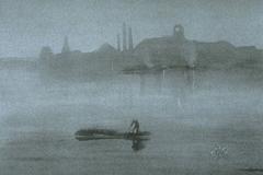 Nocturne by James McNeill Whistler, 1878, lithotint with scraping on blue-grey paper