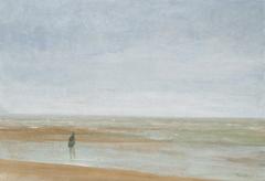 Painting of a misty sea with rain and a sailing ship