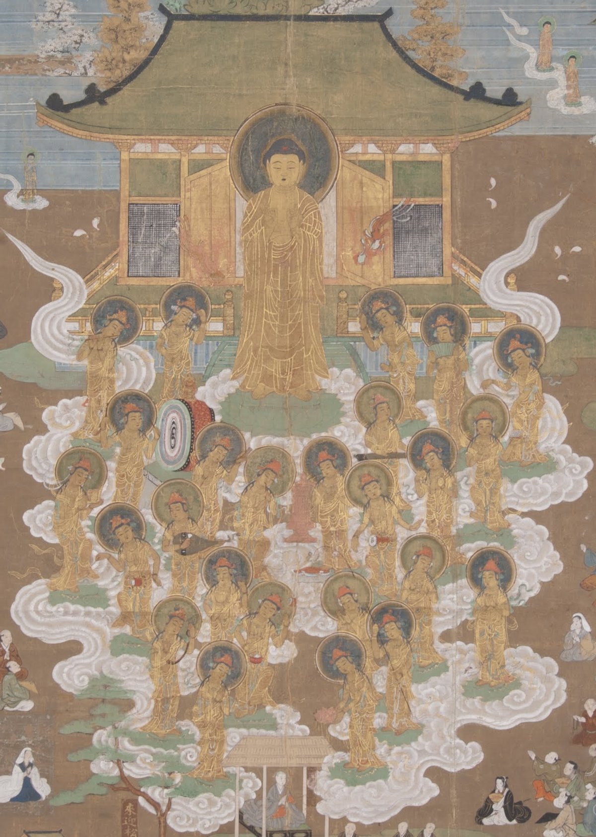 Detail of Taima Temple Mandala showing Amida welcoming Chûjôhime to the Western Paradise in Japan