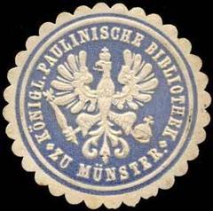 Light blue and white embossed sealing stamp of Königlich Paulinische Bibliothek, Münster