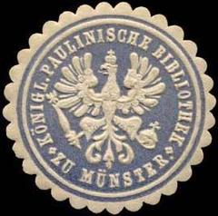 Grey-blue and white embossed sealing stamp of the Royal Paulinische Library in Münster