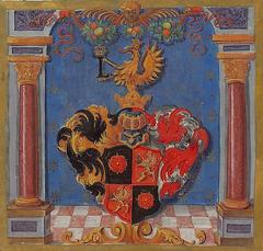 Coat of arms of Sebastian von Rostock from the 1668 nobility patent by Emperor Leopold I