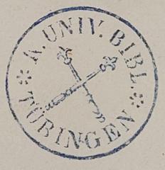 Royal University Library Tübingen stamp 1900 from Michael Beer Struensee 1847 publication