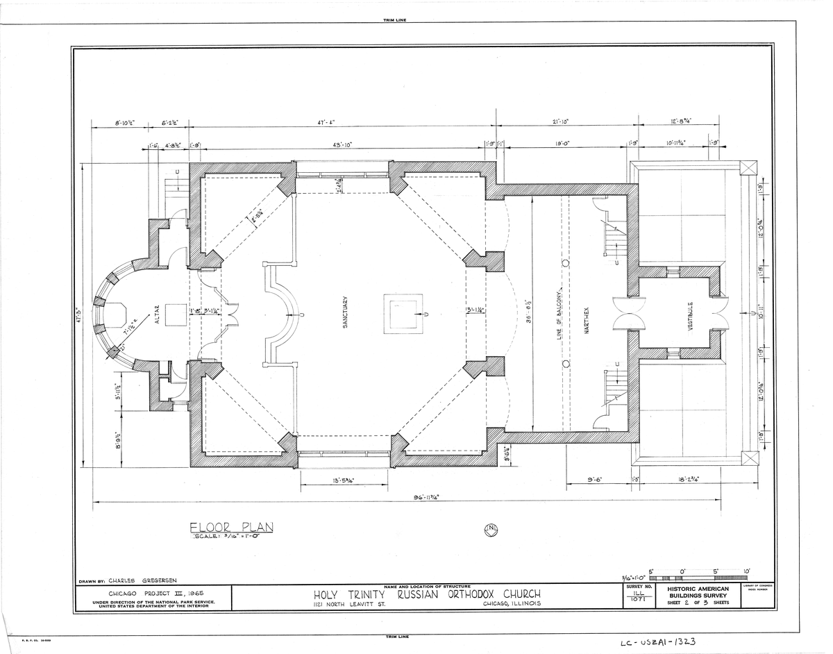 Historic Holy Trinity Russian and Greek Orthodox Church architectural drawing in Chicago