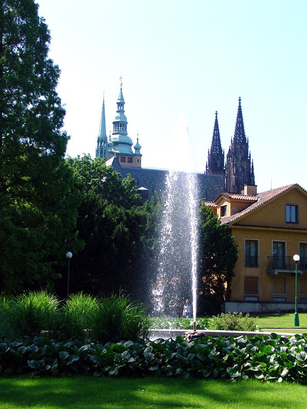 Panoramic view of Prague Castle from the Royal Gardens