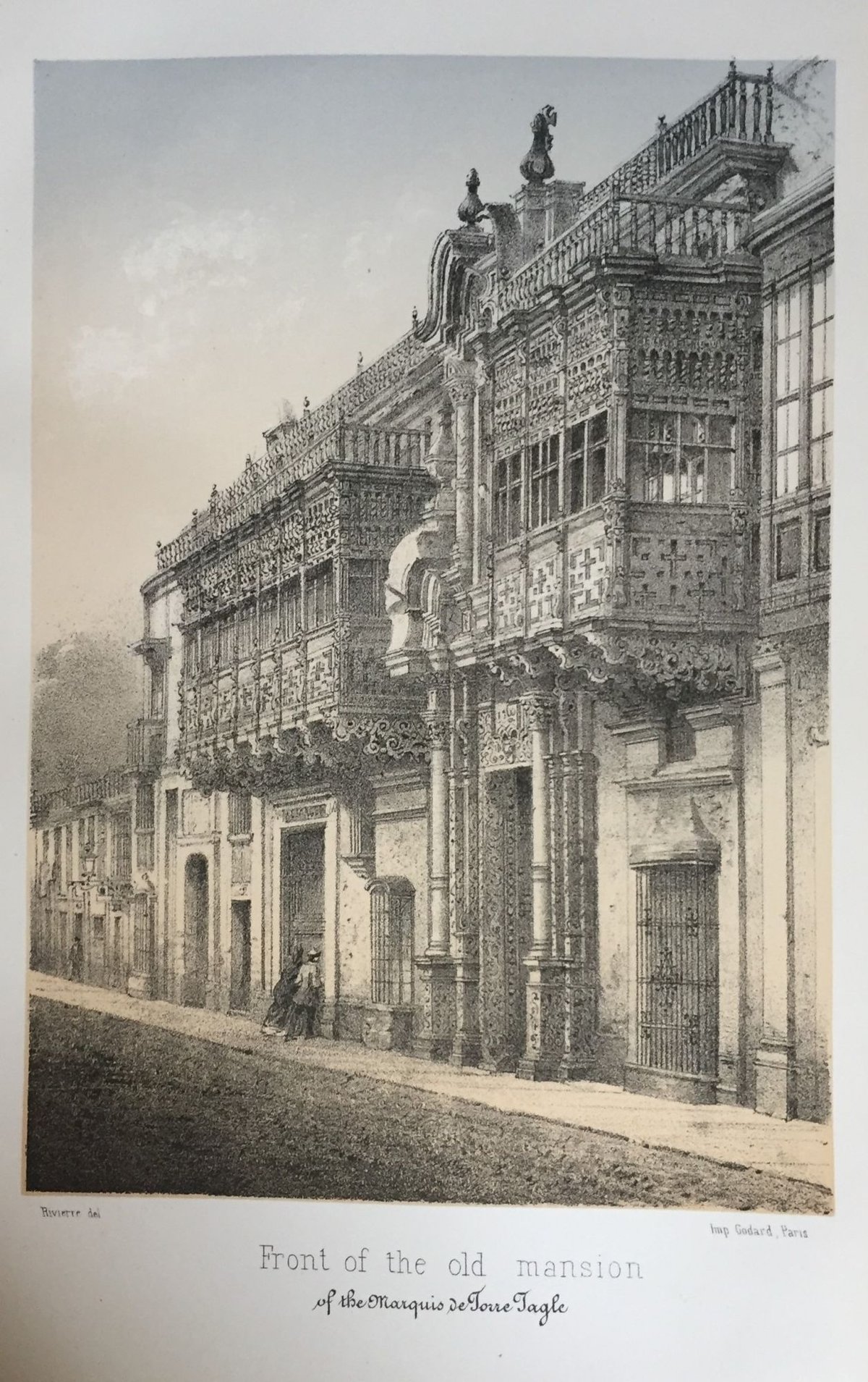 Palacio de Torre Tagle historic building Lima Peru lithograph 1866