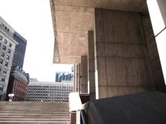 Boston City Hall in Government Center with clear blue sky