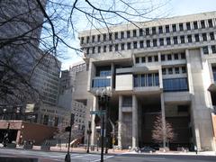 Government Center in Boston, Massachusetts with modern buildings and plaza in March 2010