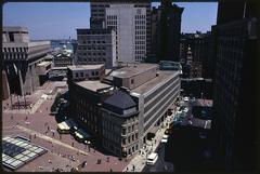 New City Hall area from Crescent Plaza with City Hall, Faneuil Hall, and Old State House buildings in Boston