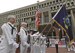 Color Guard members from USS Bataan presenting colors at Fourth of July parade in Boston