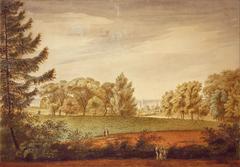 View from Flottbek Park at the River Elbe with trees and water
