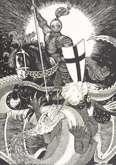 Illustration of St. George and the Dragon from Penholm by G. Howell-Baker
