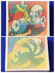 Lenticular badge featuring Dobrynya and Zmey Gorynych characters from Russian animated movie