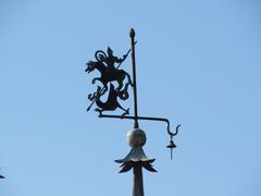 Saint George slaying the dragon weather vane in the gardens of Saint-Georges de Boscherville Abbey