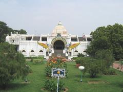 Valluvar Kottam entrance hall with ornate arches and intricate ceiling design