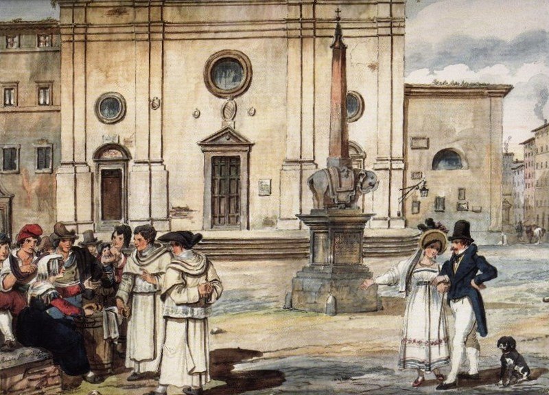 Piazza della Minerva in Rome 19th century historical view