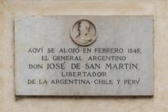Plaque commemorating General San Martin's residence in Rome in 1846