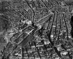 Aerial view of Lime Street and Central Stations, the Adelphi Hotel, and surrounding areas in Liverpool, England, 1924