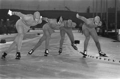 Professional speed skating team pursuit race at the first ISSL World Cup held at De Uithof in The Hague, Netherlands, on January 6, 1973