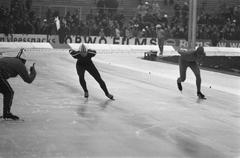 Ice speed skating competition during the first ISSL World Cup for professionals at De Uithof in The Hague